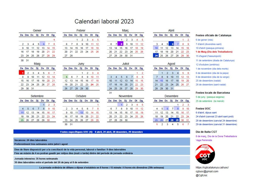 Calendar CGT UOC 2023