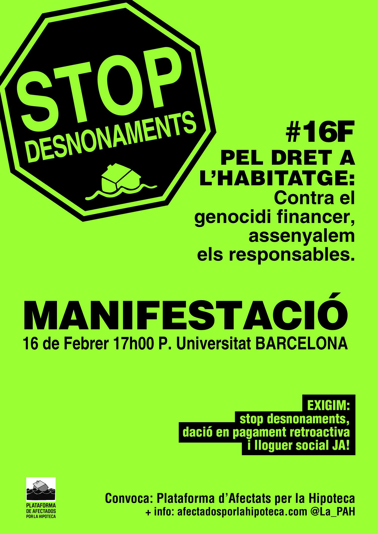 Cartell manifestació PAH Barcelona 16F