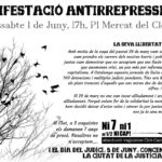 Cartell manifestació antirepressiva 1 juny Barcelona